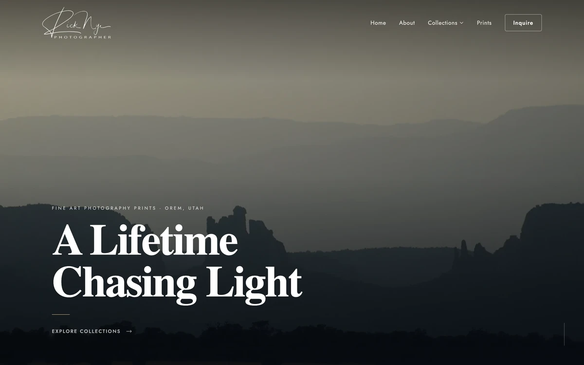 Rick Nye fine art photography prints website, designed and built by Jaxon Carroll