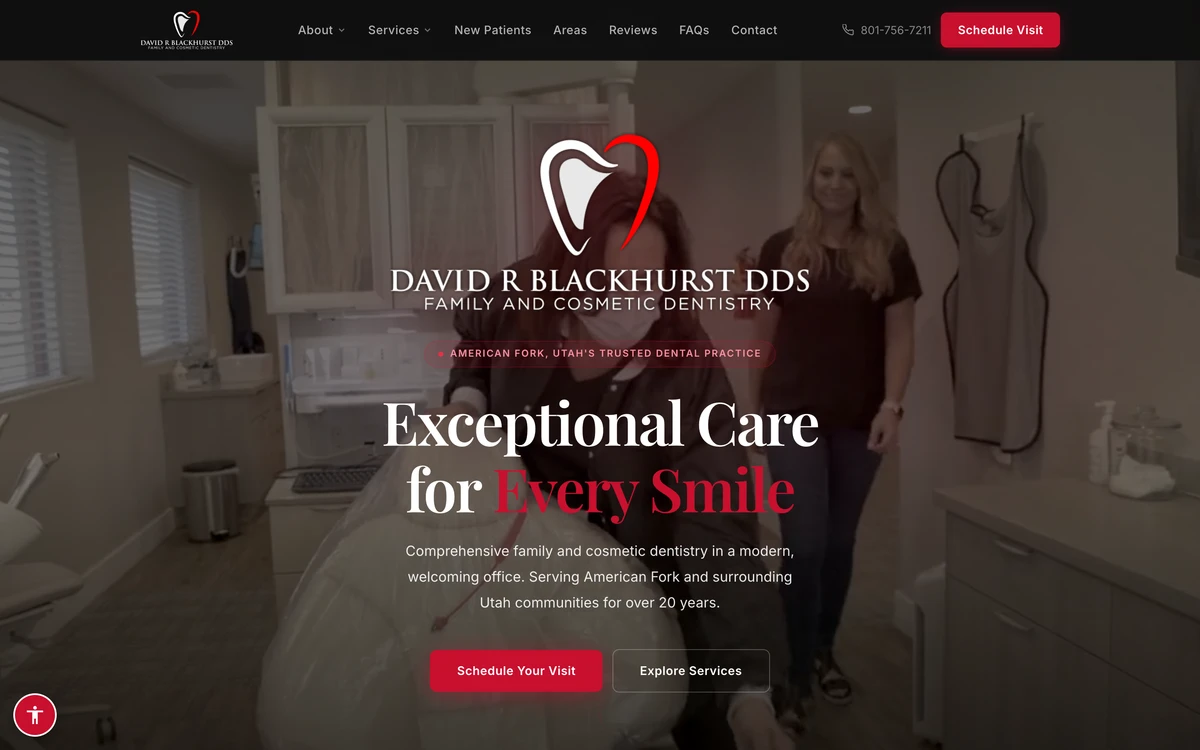 Dr. Blackhurst DDS website homepage, designed and built by Jaxon Carroll